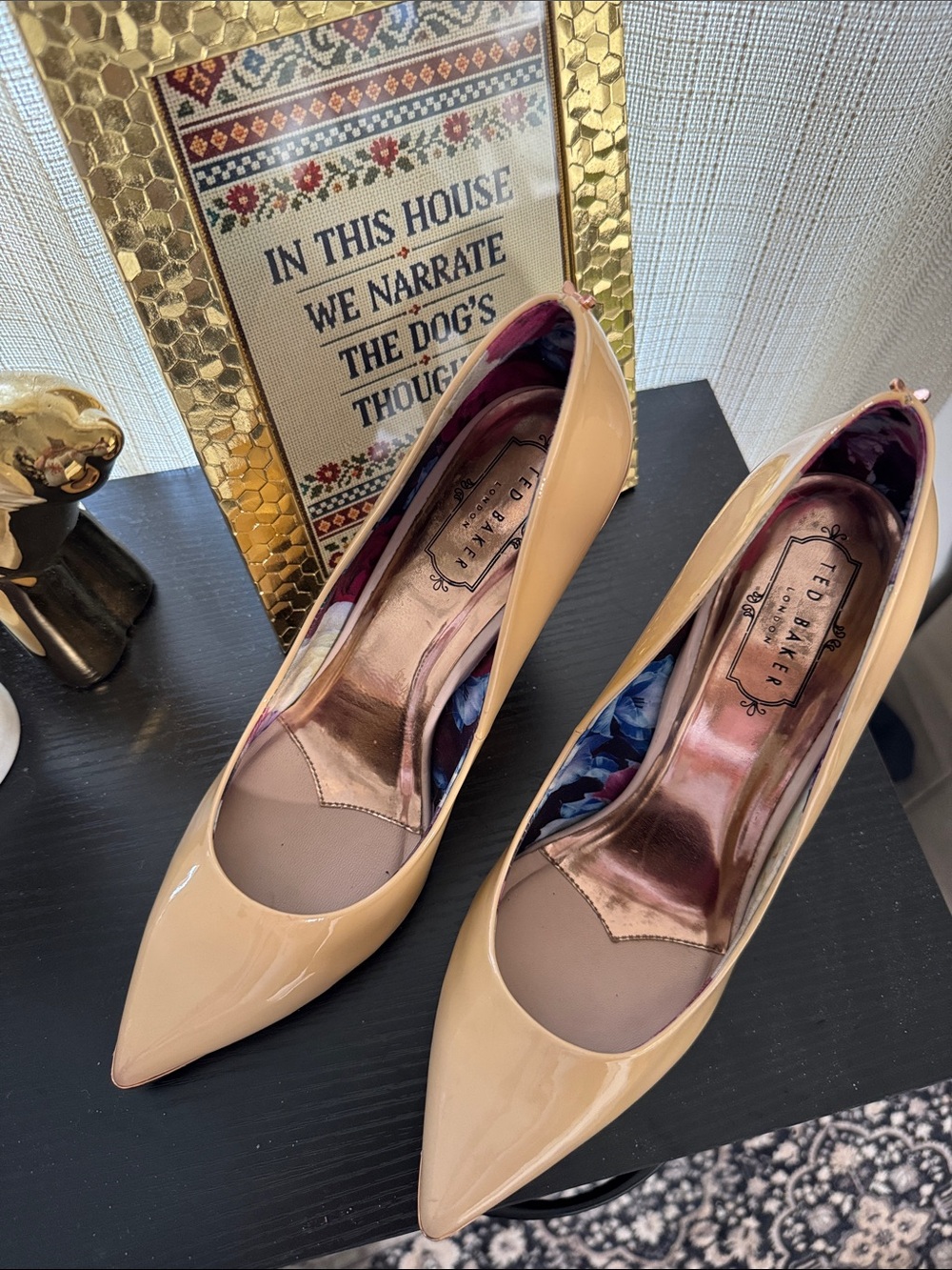 Ted Baker Beige Patent Pointed-Toe Pumps